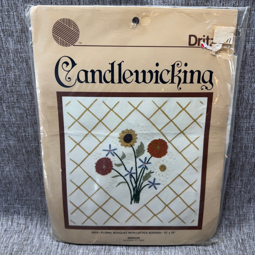 Vintage 1983 Dritz Candlewicking Floral Bouquet Needle Craft Kit NOS